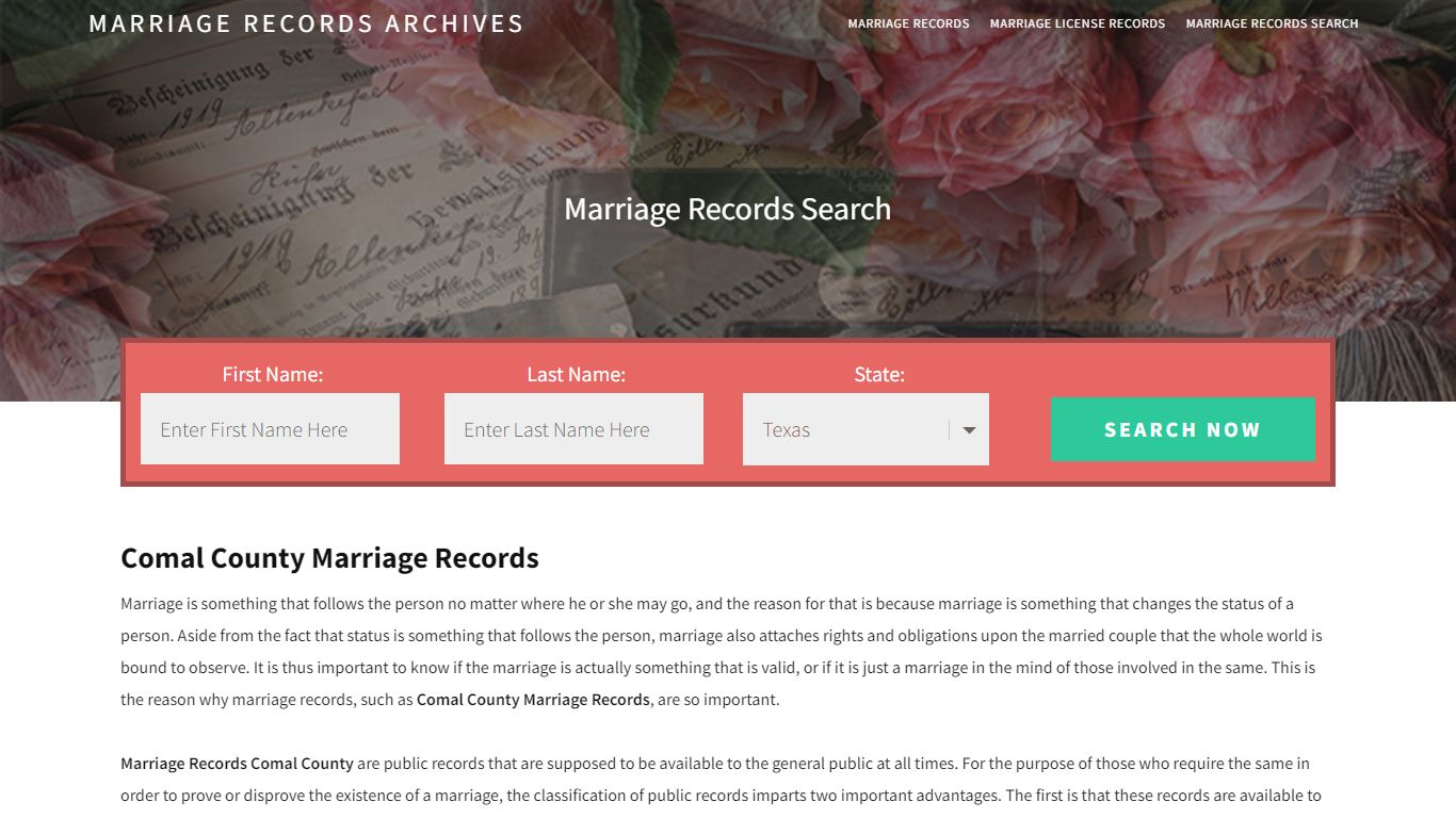 Comal County Marriage Records