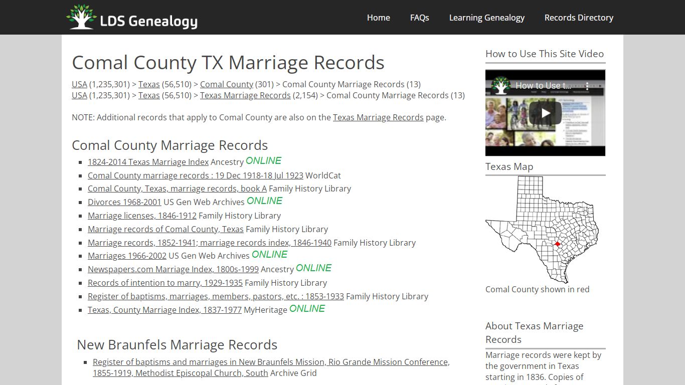 Comal County TX Marriage Records - ldsgenealogy.com